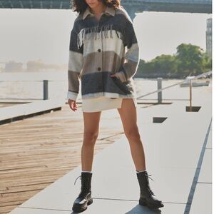 Vero Moda Fringe Striped Plaid Shacket Overcoat Oversized